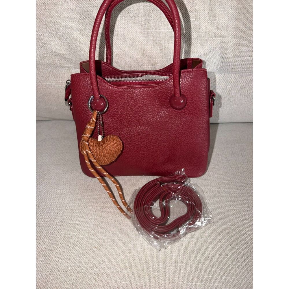 Red Multi-Compartment Women’s Handbag – Top Handle Shoulder Purse – New